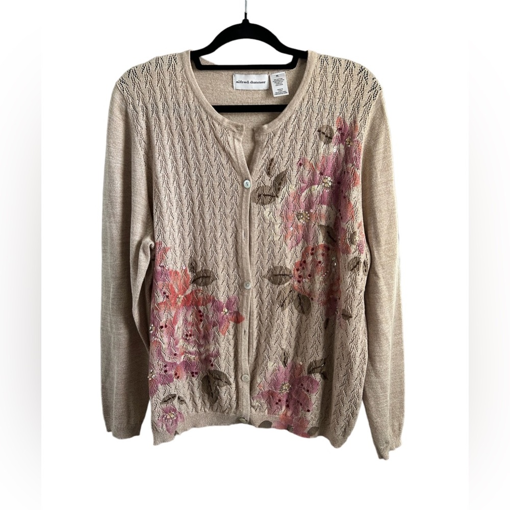 Alfred Dunner Granny Core Floral Button Up Sweater Size XL
